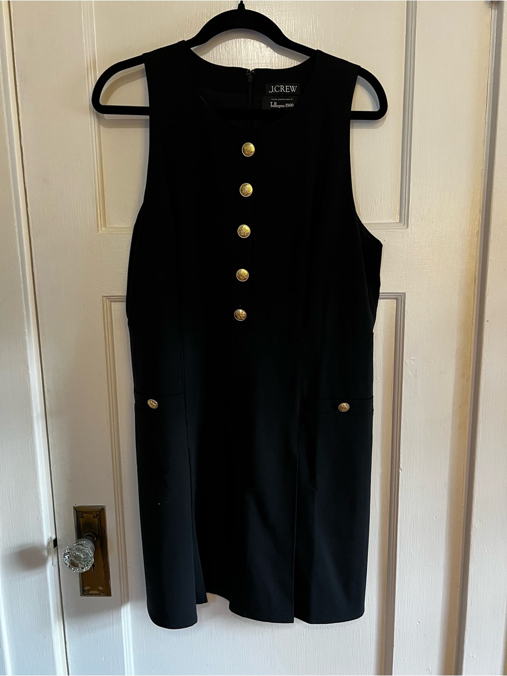 J. Crew Black Sleeveless Shift Dress with Gold Buttons